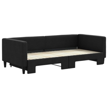 Pat de zi cu extensie, negru, 90x200 cm, textil - Img 3
