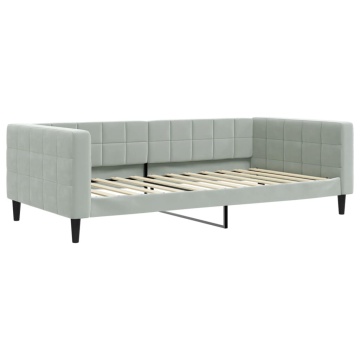 Pat de zi cu extensie și saltele gri deschis 100x200 cm catifea - Img 4