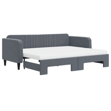 Pat de zi cu extensie și saltele, gri închis 90x200 cm catifea - Img 2