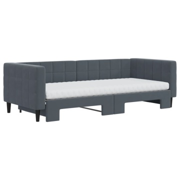 Pat de zi cu extensie și saltele, gri închis 90x200 cm catifea - Img 3