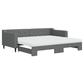 Pat de zi cu extensie și saltele, gri închis, 90x200 cm, textil - Img 2