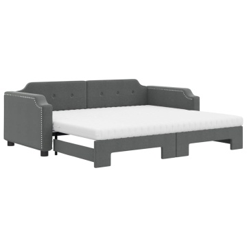 Pat de zi cu extensie și saltele, gri închis, 90x200 cm, textil - Img 2