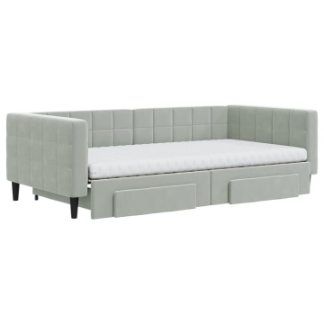 Pat de zi cu extensie și sertare gri deschis 100x200 cm catifea - Img 3
