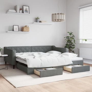 Pat de zi cu extensie și sertare, gri închis, 100x200 cm textil - Img 1