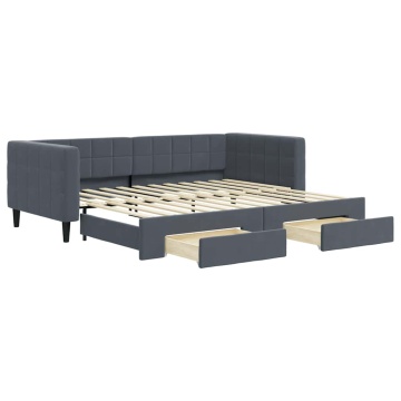 Pat de zi cu extensie și sertare gri închis 90x200 cm catifea - Img 2