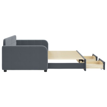 Pat de zi cu extensie și sertare gri închis 90x200 cm catifea - Img 4