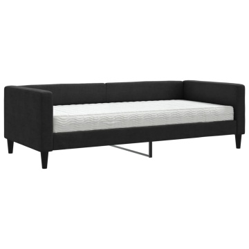 Pat de zi cu saltea, negru, 90x200 cm, textil - Img 2