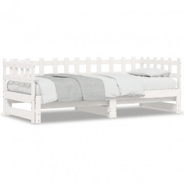 Pat de zi extensibil, alb, 2x(80x200) cm, lemn masiv de pin - Img 1