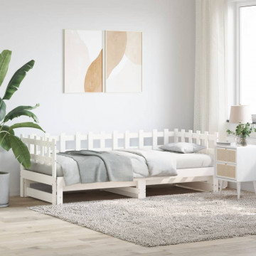 Pat de zi extensibil, alb, 2x(80x200) cm, lemn masiv de pin - Img 3