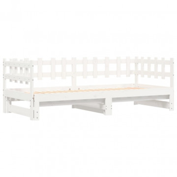Pat de zi extensibil, alb, 2x(90x190) cm, lemn masiv de pin - Img 6