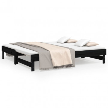 Pat de zi extensibil, negru, 2x(90x190) cm, lemn masiv de pin - Img 2