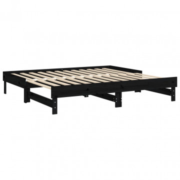 Pat de zi extensibil, negru, 2x(90x190) cm, lemn masiv de pin - Img 6