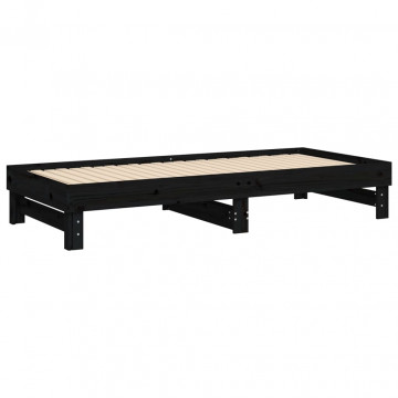 Pat de zi extensibil, negru, 2x(90x200) cm, lemn masiv de pin - Img 7