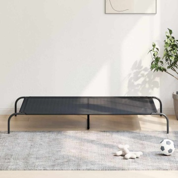Pat înălțat pentru câini negru 150x90x20 cm Textilenă și oțel - Img 1