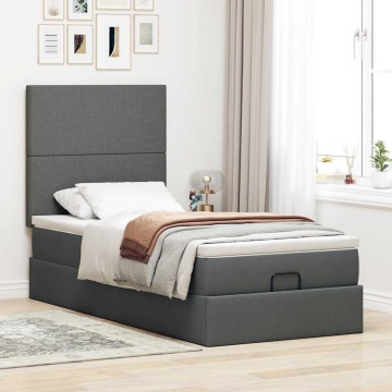 Pat otoman cu saltea și LED-uri, gri închis, 90x200 cm, textil - Img 4