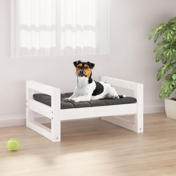 Pat pentru câini, alb, 55,5x45,5x28 cm, lemn masiv de pin - Img 1