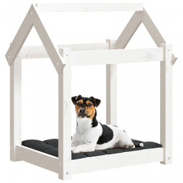 Pat pentru câini, alb, 61x50x70 cm, lemn masiv de pin - Img 4