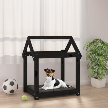 Pat pentru câini, negru, 61x50x70 cm, lemn masiv de pin - Img 1