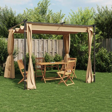 Pavilion cu draperii, gri taupe, 3 x 3 m, oțel - Img 1