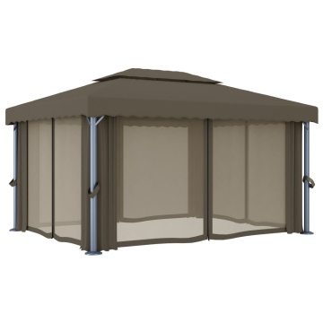 Pavilion cu perdea & șir de lumini LED, gri taupe, 4x3 m - Img 5