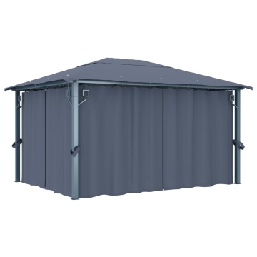 Pavilion cu perdele & șiruri lumini LED antracit 4x3m aluminiu - Img 3
