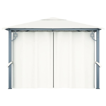Pavilion cu perdele & șiruri lumini LED, crem, 3x3 m, aluminiu - Img 5