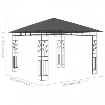 Pavilion cu plasă anti-țânțari, antracit, 3x3x2,73 m, 180 g/m² - Img 4