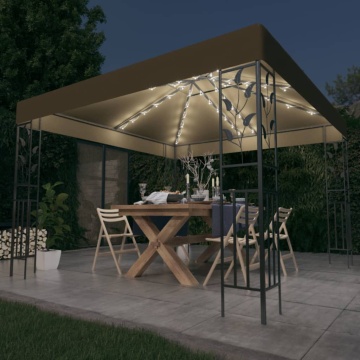 Pavilion cu șiruri de lumini LED, gri taupe, 3x3m, - Img 1