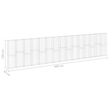 Perete gabion cu capace, 900 x 30 x 200 cm, oțel galvanizat - Img 6