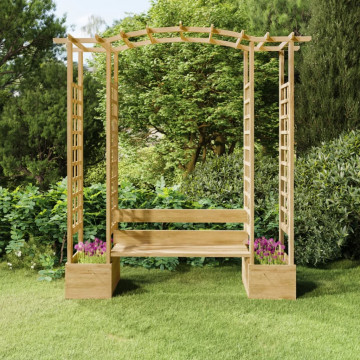 Pergolă de grădină cu bancă și jardiniere lemn masiv pin tratat - Img 1