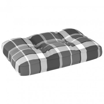 Pernă pentru canapea din paleți, gri carouri, 60 x 40 x 10 cm - Img 1