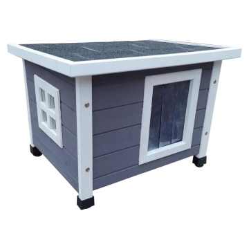 @Pet Casă de pisici de exterior XL, gri și alb, 68,5x54x51,5 cm, lemn - Img 1