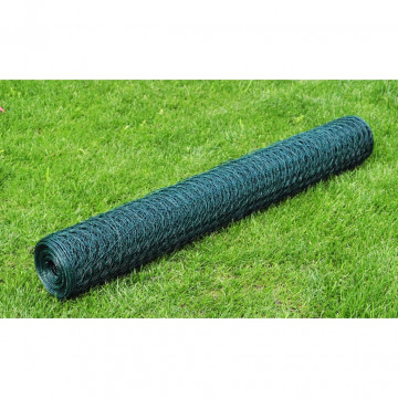 Plasă de sârmă găini, verde, 25 x 0,5 m, oțel galvanizat cu PVC - Img 1
