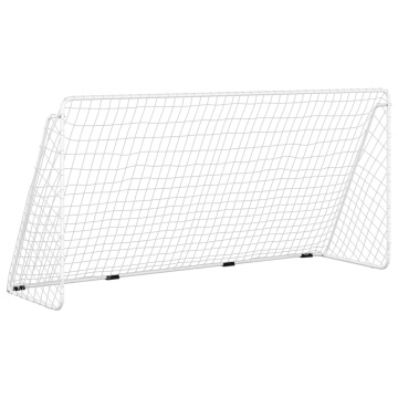 Poartă de fotbal cu plasă, alb, 366x122x182 cm, oțel - Img 2