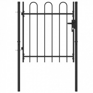 Poartă de gard cu o ușă, vârf arcuit, negru, 1 x 1 m, oțel - Img 1