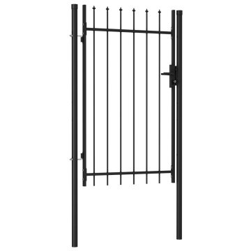 Poartă de gard cu o ușă, vârf ascuțit, negru, 1 x 1,5 m, oțel - Img 2