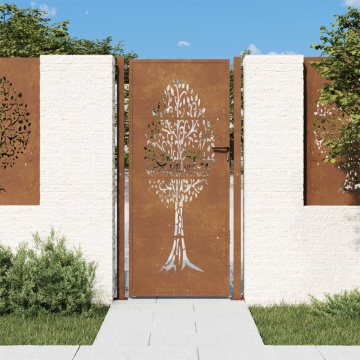 Poartă de grădină, 105x205 cm, oțel corten, model copac - Img 1