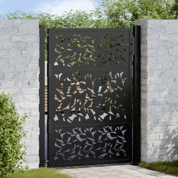 Poarta de gradina neagra 105x130 cm Design cu frunze de otel - Img 1