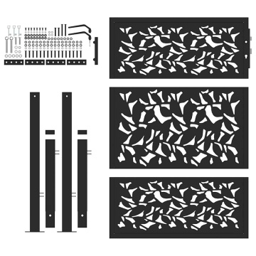 Poarta de gradina neagra 105x130 cm Design cu frunze de otel - Img 4