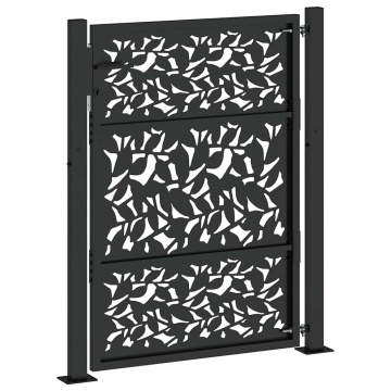 Poarta de gradina neagra 105x130 cm Design cu frunze de otel - Img 5