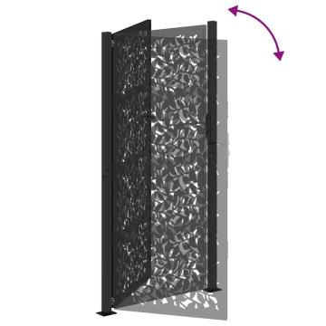 Poarta de gradina neagra 105x205 cm Design cu frunze de otel - Img 6