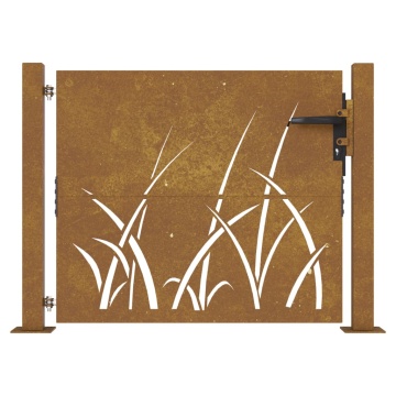 Poartă pentru grădină, 105x105 cm, oțel corten, model iarbă - Img 4