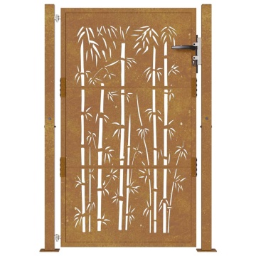 Poartă pentru grădină, 105x155 cm, oțel corten, model bambus - Img 4