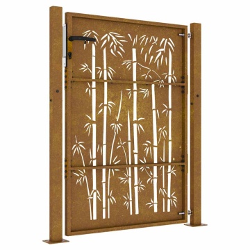 Poartă pentru grădină, 105x155 cm, oțel corten, model bambus - Img 5