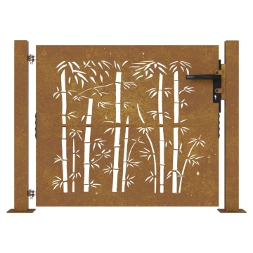 Poartă pentru grădină, 105x80 cm, oțel corten, model bambus - Img 4