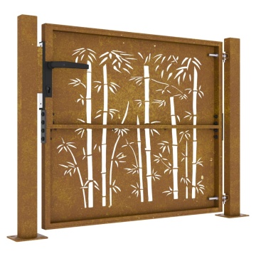 Poartă pentru grădină, 105x80 cm, oțel corten, model bambus - Img 5