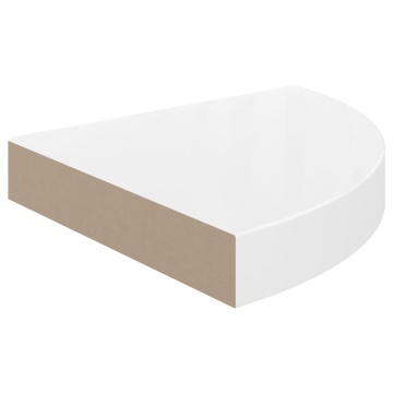 Raft colțar de perete, alb extralucios, 25 x 25 x 3,8 cm, MDF - Img 3