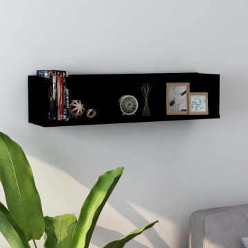 Raft de perete CD-uri, negru, 75 x 18 x 18 cm, lemn prelucrat - Img 1