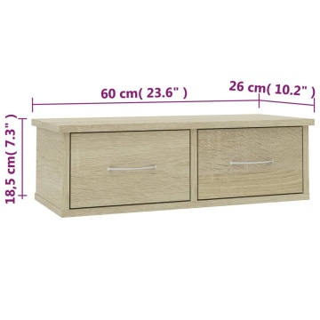 Raft de perete cu sertare, stejar sonoma, 60x26x18,5 cm - Img 6