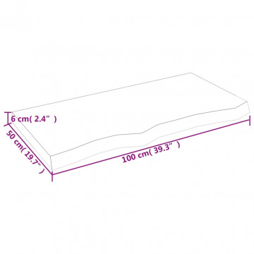Raft de perete gri închis 100x50x6 cm lemn masiv stejar tratat - Img 3